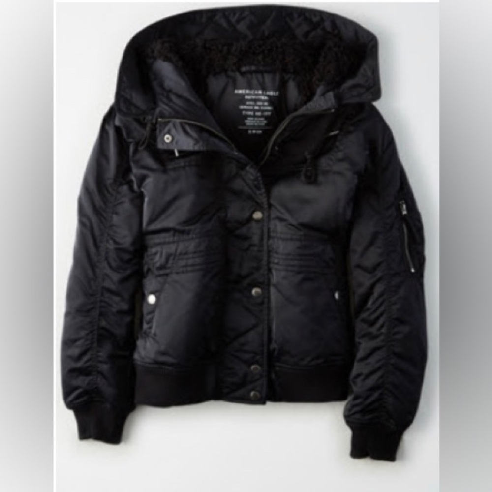 AEO fleeced lined hooded bomber jacket